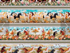 Tricoline Digital 100% Alg. 50x150cm - Estampa 3D Cavalos e Abóboras